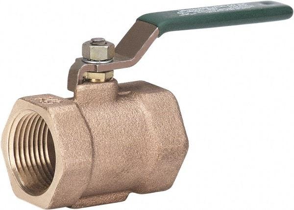 Milwaukee Valve - 1/2" Pipe, Full Port, Bronze Full Port Ball Valve - Bi-Directional, Threaded (NPT) Ends, Lever Handle, 175 WOG - Exact Tool & Supply