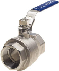 Milwaukee Valve - 2" Pipe, Full Port, Stainless Steel Standard Ball Valve - 2 Piece, Threaded (NPT) Ends, Locking Lever Handle, 1,000 WOG, 150 WSP - Exact Tool & Supply