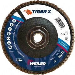 Weiler - 251 Grit, 5" Disc Diam, 5/8-11 Center Hole, Type 29 Zirconia Alumina Flap Disc - 12,000 Max RPM, Phenolic Backing, Arbor Attaching System, Coated - Exact Tool & Supply