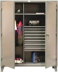 Strong Hold - 3 Shelf 7 Bin Combination Storage Cabinet - Steel, 48" Wide x 24" Deep x 78" High, Dark Gray - Exact Tool & Supply