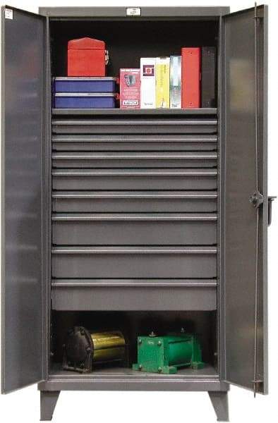 Strong Hold - 1 Shelf 8 Bin Locking Storage Cabinet - Steel, 36" Wide x 24" Deep x 78" High, Dark Gray - Exact Tool & Supply