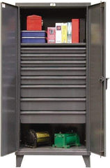 Strong Hold - 1 Shelf 8 Bin Locking Storage Cabinet - Steel, 36" Wide x 24" Deep x 78" High, Dark Gray - Exact Tool & Supply