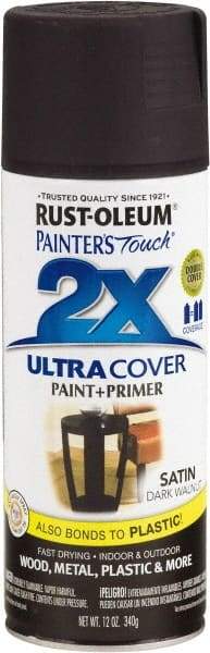 Rust-Oleum - Dark Walnut, Satin, Enamel Spray Paint - 8 Sq Ft per Can, 12 oz Container, Use on Multipurpose - Exact Tool & Supply