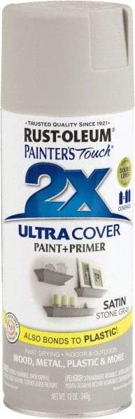 Rust-Oleum - Stone Gray, Satin, Enamel Spray Paint - 8 Sq Ft per Can, 12 oz Container, Use on Multipurpose - Exact Tool & Supply