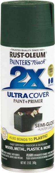 Rust-Oleum - Hunter Green, Semi Gloss, Enamel Spray Paint - 8 Sq Ft per Can, 12 oz Container, Use on Multipurpose - Exact Tool & Supply
