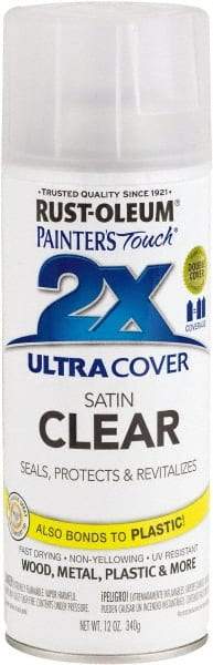 Rust-Oleum - Clear, Satin, Enamel Spray Paint - 8 Sq Ft per Can, 12 oz Container, Use on Multipurpose - Exact Tool & Supply
