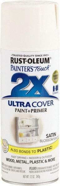 Rust-Oleum - Blossom White, Satin, Enamel Spray Paint - 8 Sq Ft per Can, 12 oz Container, Use on Multipurpose - Exact Tool & Supply
