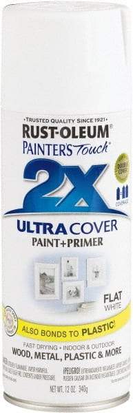 Rust-Oleum - White, Flat, Enamel Spray Paint - 8 Sq Ft per Can, 12 oz Container, Use on Multipurpose - Exact Tool & Supply