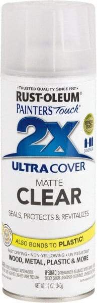 Rust-Oleum - Clear, Flat, Enamel Spray Paint - 8 Sq Ft per Can, 12 oz Container, Use on Multipurpose - Exact Tool & Supply