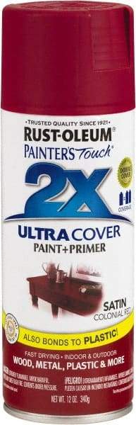 Rust-Oleum - Colonial Red, Satin, Enamel Spray Paint - 8 Sq Ft per Can, 12 oz Container, Use on Multipurpose - Exact Tool & Supply