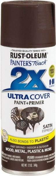Rust-Oleum - Espresso, Satin, Enamel Spray Paint - 8 Sq Ft per Can, 12 oz Container, Use on Multipurpose - Exact Tool & Supply