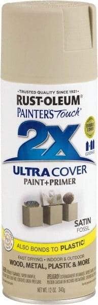 Rust-Oleum - Fossil (Color), Satin, Enamel Spray Paint - 8 Sq Ft per Can, 12 oz Container, Use on Multipurpose - Exact Tool & Supply