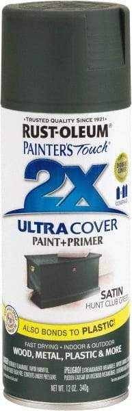 Rust-Oleum - Hunt Club Green, Satin, Enamel Spray Paint - 8 Sq Ft per Can, 12 oz Container, Use on Multipurpose - Exact Tool & Supply
