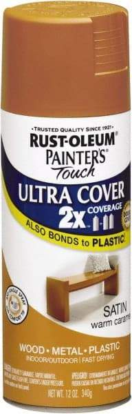 Rust-Oleum - Warm Caramel, Satin, Enamel Spray Paint - 8 Sq Ft per Can, 12 oz Container, Use on Multipurpose - Exact Tool & Supply