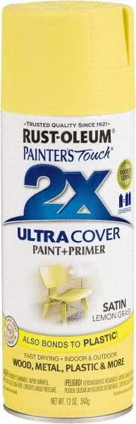 Rust-Oleum - Lemon Grass, Satin, Enamel Spray Paint - 8 Sq Ft per Can, 12 oz Container, Use on Multipurpose - Exact Tool & Supply
