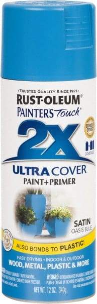 Rust-Oleum - Oasis Blue, Satin, Enamel Spray Paint - 8 Sq Ft per Can, 12 oz Container, Use on Multipurpose - Exact Tool & Supply