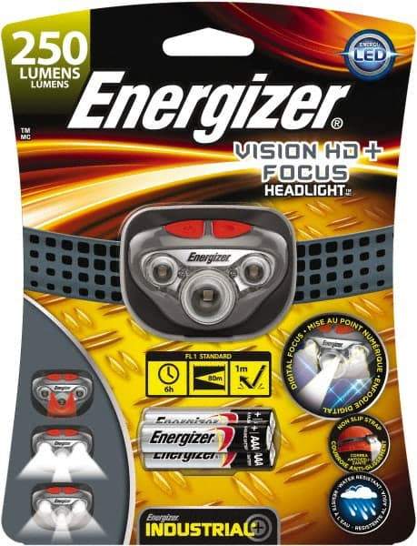 Energizer - White, Red LED Bulb, 300 Lumens, Hands-free Flashlight - Gray Plastic Body, 3 AAA Alkaline Batteries Included - Exact Tool & Supply