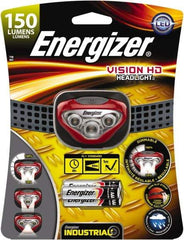 Energizer - White LED Bulb, 180 Lumens, Hands-free Flashlight - Red, Gray Plastic Body, 3 AAA Alkaline Batteries Included - Exact Tool & Supply