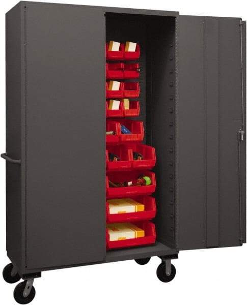 Durham - 42 Bin Mobile Storage Cabinet - Steel, 48" Wide x 24" Deep x 80" High, Red - Exact Tool & Supply