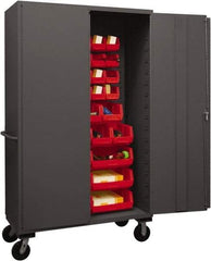 Durham - 42 Bin Mobile Storage Cabinet - Steel, 48" Wide x 24" Deep x 80" High, Red - Exact Tool & Supply
