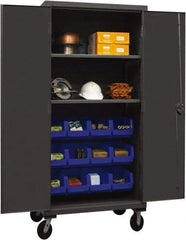 Durham - 2 Shelf 12 Bin Mobile Storage Cabinet - Steel, 36" Wide x 24" Deep x 80" High, Blue - Exact Tool & Supply