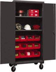 Durham - 2 Shelf 12 Bin Mobile Storage Cabinet - Steel, 36" Wide x 24" Deep x 80" High, Red - Exact Tool & Supply