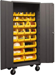 Durham - 30 Bin Mobile Storage Cabinet - Steel, 36" Wide x 24" Deep x 80" High, Yellow - Exact Tool & Supply