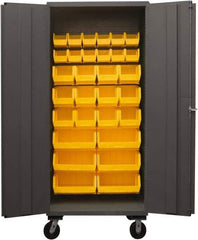Durham - 30 Bin Mobile Storage Cabinet - Steel, 36" Wide x 24" Deep x 80" High, Yellow - Exact Tool & Supply