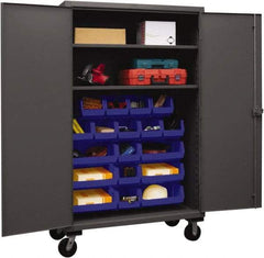 Durham - 2 Shelf 18 Bin Mobile Storage Cabinet - Steel, 48" Wide x 24" Deep x 80" High, Blue - Exact Tool & Supply