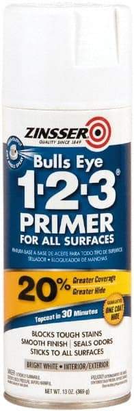 Rust-Oleum - 13 oz White Water-Based Acrylic Enamel Primer - 8 to 12 Sq Ft Coverage, Quick Drying, Interior/Exterior - Exact Tool & Supply