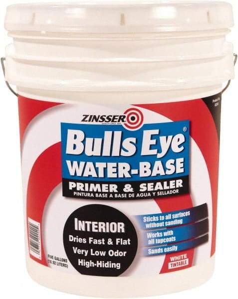 Rust-Oleum - 5 Gal White Water-Based Acrylic Enamel Primer - 1000 Sq Ft Coverage, <100 gL Content, Quick Drying, Interior/Exterior - Exact Tool & Supply