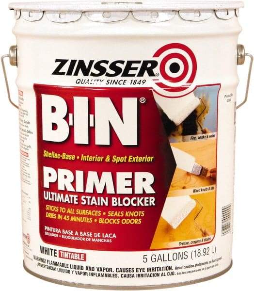 Rust-Oleum - 5 Gal White Shellac Primer - 1000 Sq Ft Coverage, 540 gL Content, Quick Drying, Interior/Exterior - Exact Tool & Supply