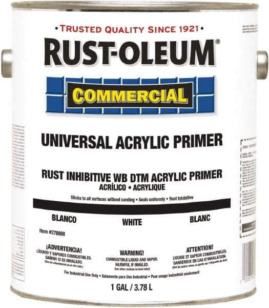 Rust-Oleum - 1 Gal White Water-Based Acrylic Enamel Primer - 350 to 450 Sq Ft Coverage, <100 gL Content, Quick Drying, Interior/Exterior - Exact Tool & Supply