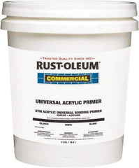 Rust-Oleum - 5 Gal White Water-Based Acrylic Enamel Primer - 350 to 450 Sq Ft Coverage, <100 gL Content, Quick Drying, Interior/Exterior - Exact Tool & Supply