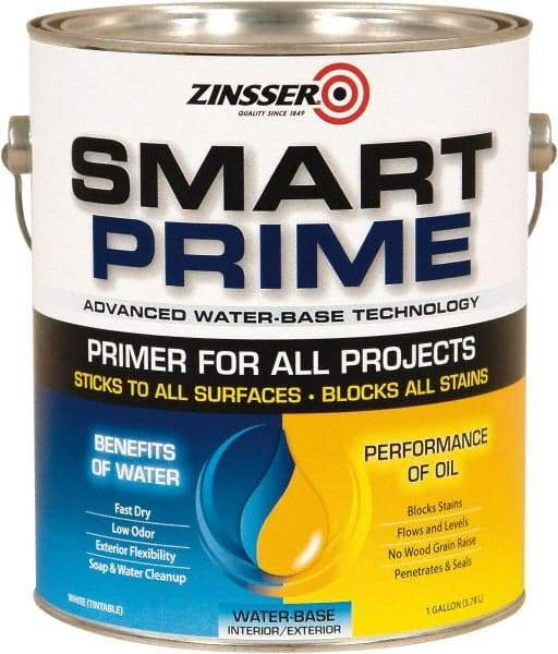 Rust-Oleum - 1 Gal White Water-Based Acrylic Enamel Primer - 400 Sq Ft Coverage, 13 gL Content, Quick Drying, Interior/Exterior - Exact Tool & Supply