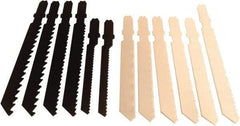 Disston - 12 Piece, 2-3/4" to 3-1/2" Long, 6 to 24 Teeth per Inch, Carbon and Bi-Metal Jig Saw Blade Set - Toothed Edge, U-Shank - Exact Tool & Supply