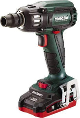 Metabo - 1/2" Drive 18 Volt Pistol Grip Cordless Impact Wrench & Ratchet - 2,150 RPM, 0 to 4,250 BPM, 295 Ft/Lb Torque, 2 Lithium-Ion Batteries Included - Exact Tool & Supply
