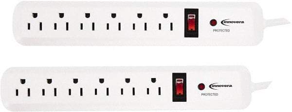 innovera - 6 Outlets, 120 Volts, 15 Amps, 4' Cord, Surge Power Outlet Strip - Floor Mount, 5-15R NEMA Configuration - Exact Tool & Supply
