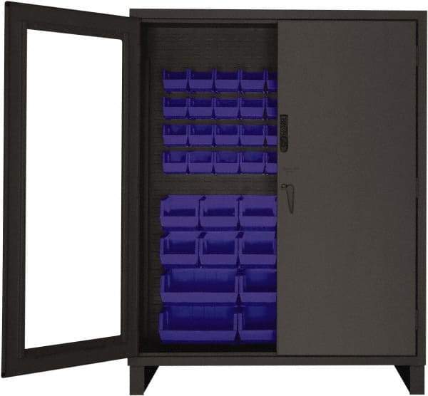 Durham - 54 Bin Locking Storage Cabinet - Steel, 60" Wide x 24" Deep x 78" High, Blue - Exact Tool & Supply
