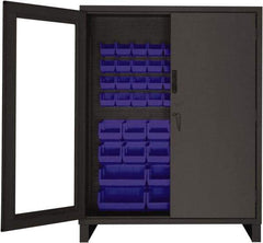 Durham - 54 Bin Locking Storage Cabinet - Steel, 60" Wide x 24" Deep x 78" High, Blue - Exact Tool & Supply