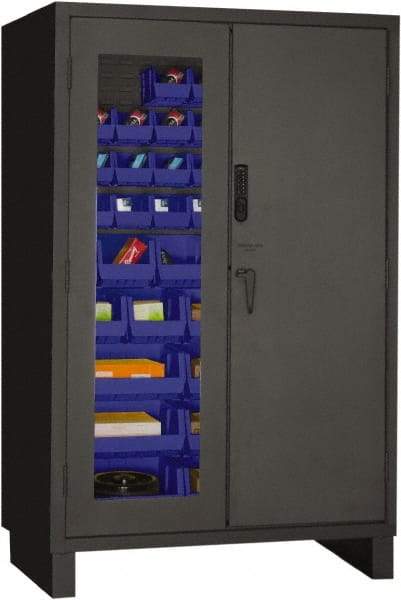 Durham - 42 Bin Locking Storage Cabinet - Steel, 48" Wide x 24" Deep x 78" High, Blue - Exact Tool & Supply