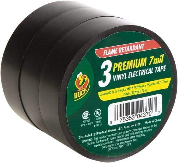 Duck - 3/4" x 50', Black Rubber Electrical Tape - 7 mil Thick - Exact Tool & Supply