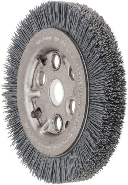 Weiler - 4-1/4" OD, 5/8" Arbor Hole, Crimped Nylon Wheel Brush - 3/4" Face Width, 5/8" Trim Length, 0.022" Filament Diam, 6,000 RPM - Exact Tool & Supply