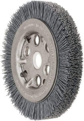 Weiler - 4-1/4" OD, 5/8" Arbor Hole, Crimped Nylon Wheel Brush - 3/4" Face Width, 5/8" Trim Length, 0.022" Filament Diam, 6,000 RPM - Exact Tool & Supply