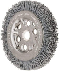 Weiler - 4-1/4" OD, 5/8" Arbor Hole, Crimped Nylon Wheel Brush - 3/4" Face Width, 5/8" Trim Length, 0.035" Filament Diam, 6,000 RPM - Exact Tool & Supply
