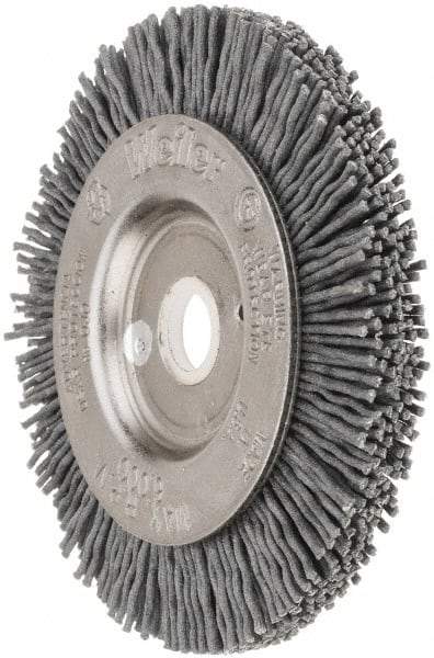 Weiler - 3" OD, 1/2" Arbor Hole, Crimped Nylon Wheel Brush - 3/8" Face Width, 1/2" Trim Length, 0.035" Filament Diam, 6,000 RPM - Exact Tool & Supply
