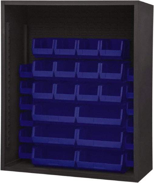 Durham - 30 Bin Enclosed Shelving - 48 Inch Overall Width x 24 Inch Overall Depth x 48 Inch Overall Height, Blue Polyethylene Bins - Exact Tool & Supply