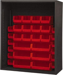 Durham - 30 Bin Enclosed Shelving - 48 Inch Overall Width x 24 Inch Overall Depth x 48 Inch Overall Height, Red Polyethylene Bins - Exact Tool & Supply