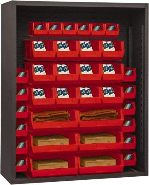 Durham - 42 Bin Enclosed Shelving - 48 Inch Overall Width x 18 Inch Overall Depth x 72 Inch Overall Height, Red Polyethylene Bins - Exact Tool & Supply