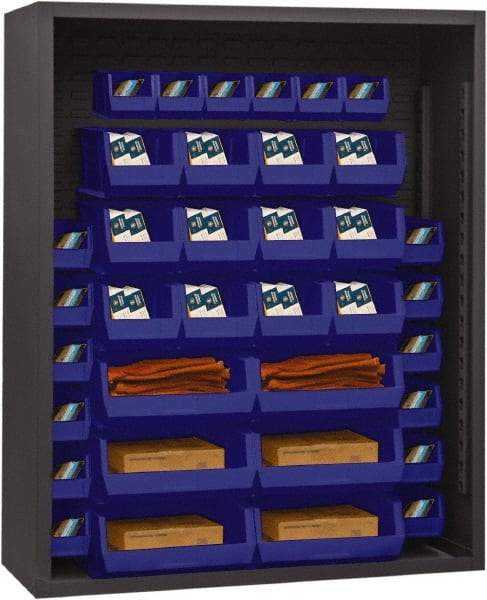 Durham - 42 Bin Enclosed Shelving - 48 Inch Overall Width x 18 Inch Overall Depth x 72 Inch Overall Height, Blue Polyethylene Bins - Exact Tool & Supply